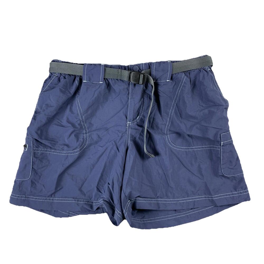 Columbia Belted Nylon Shorts Women's Large Navy Blue Omni Hiking Fishing Camping